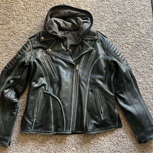 Black Leather Jacket with Hood